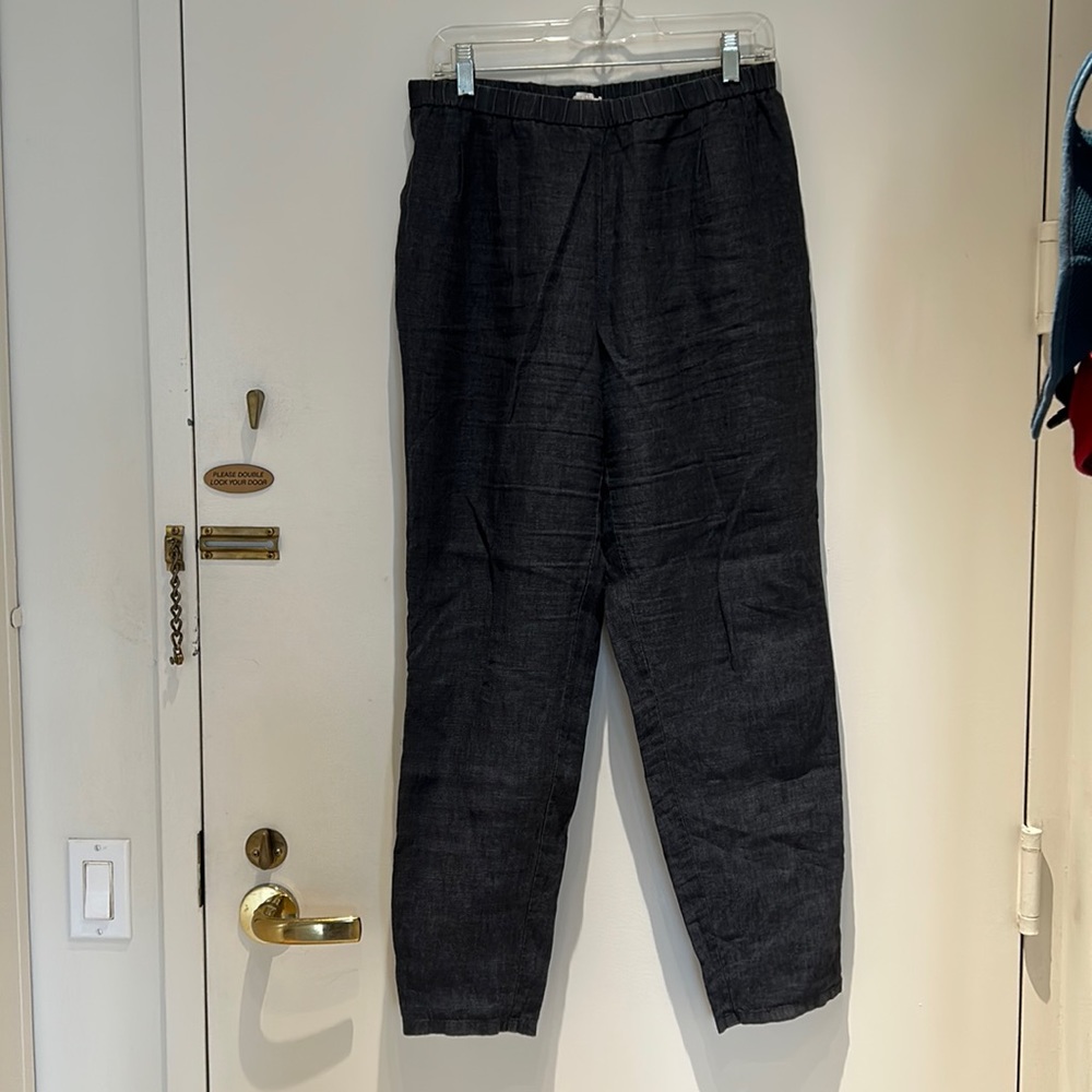 Eileen Fisher charcoal gray elastic waist linen jogger, Sz M